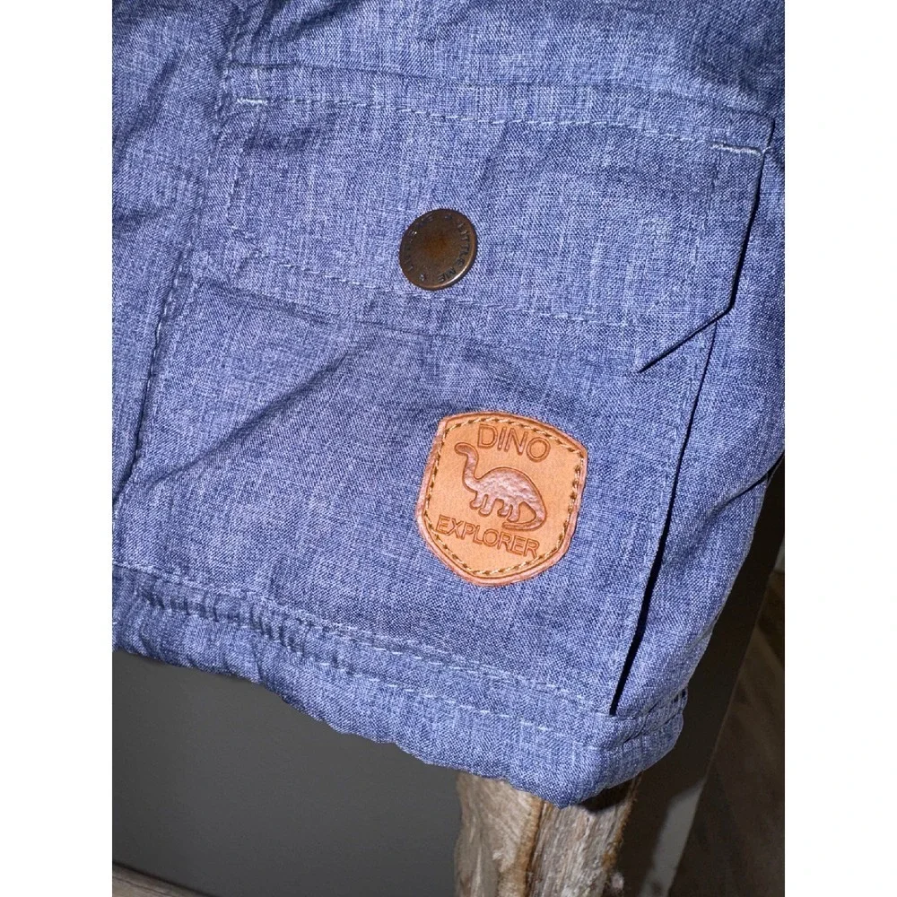 Baby Little Me Two Tone Blue Hooded Jacket Dinosaur Patch‎ size 12M
